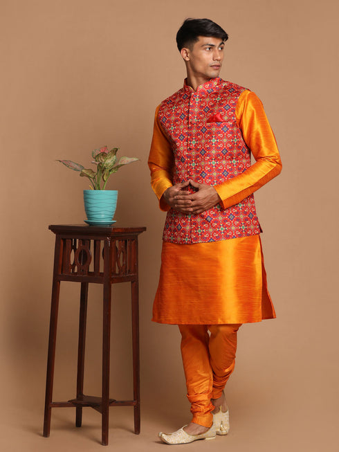 Men's Maroon Color Patola Print Nehru Jacket